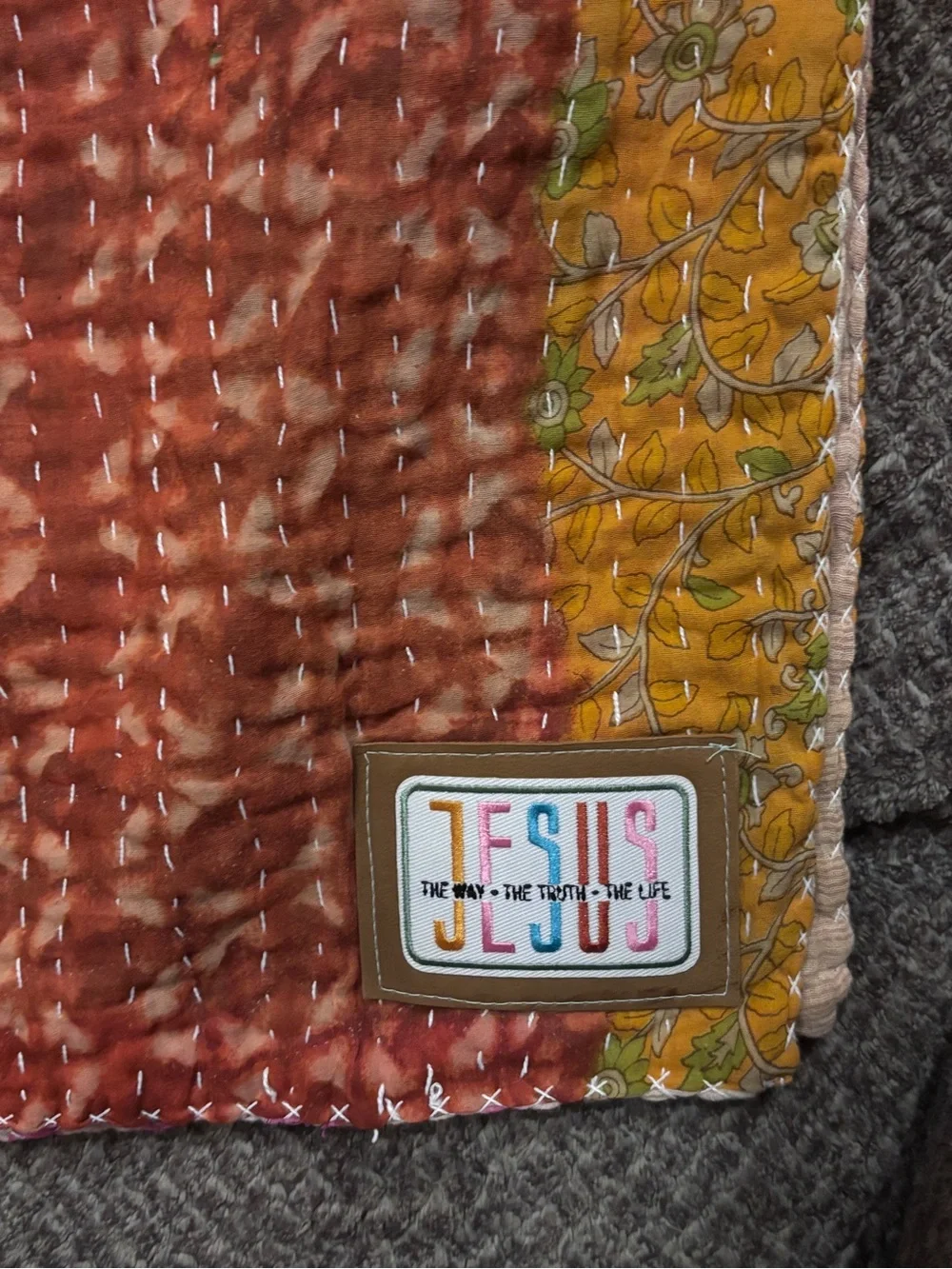 Red and Yellow Quilted KanthaThrow Blanket
